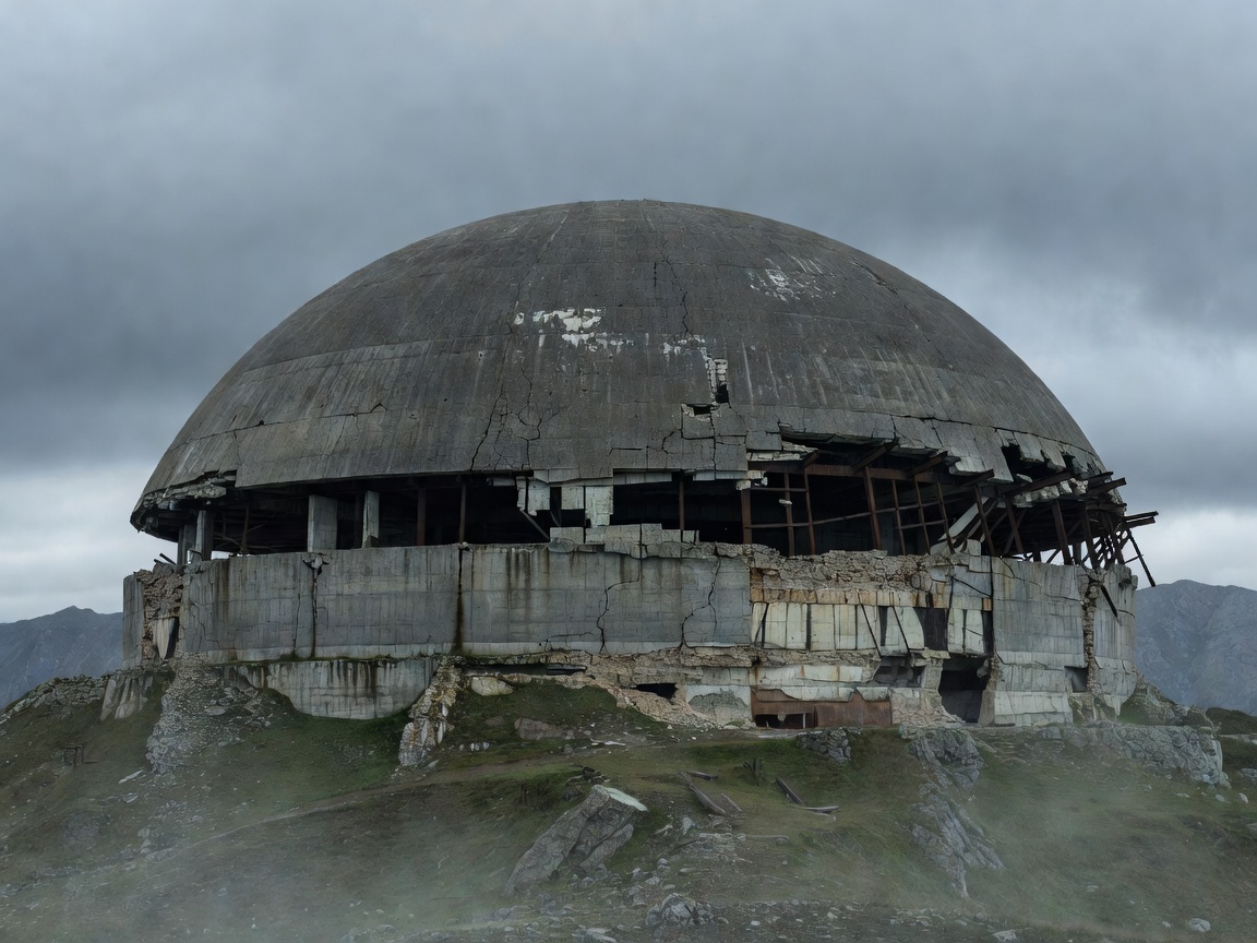 Buzludzha Monument Brutalist UFO Shell in Winter