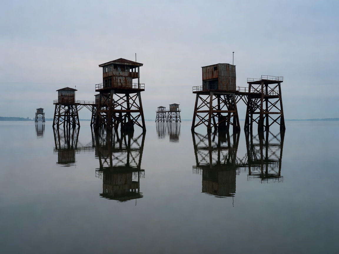 Maunsell Sea Forts standing in calm sea waters