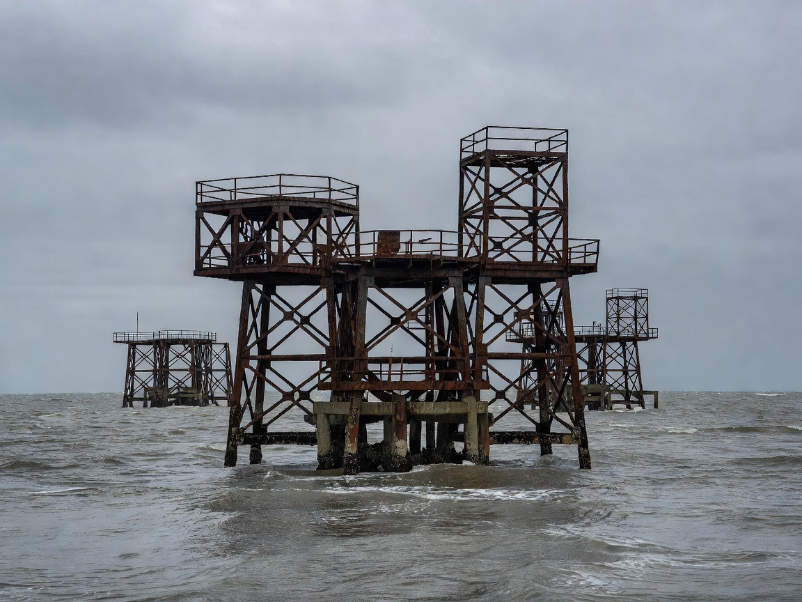 Maunsell Sea Forts Rusting Towers in Ocean